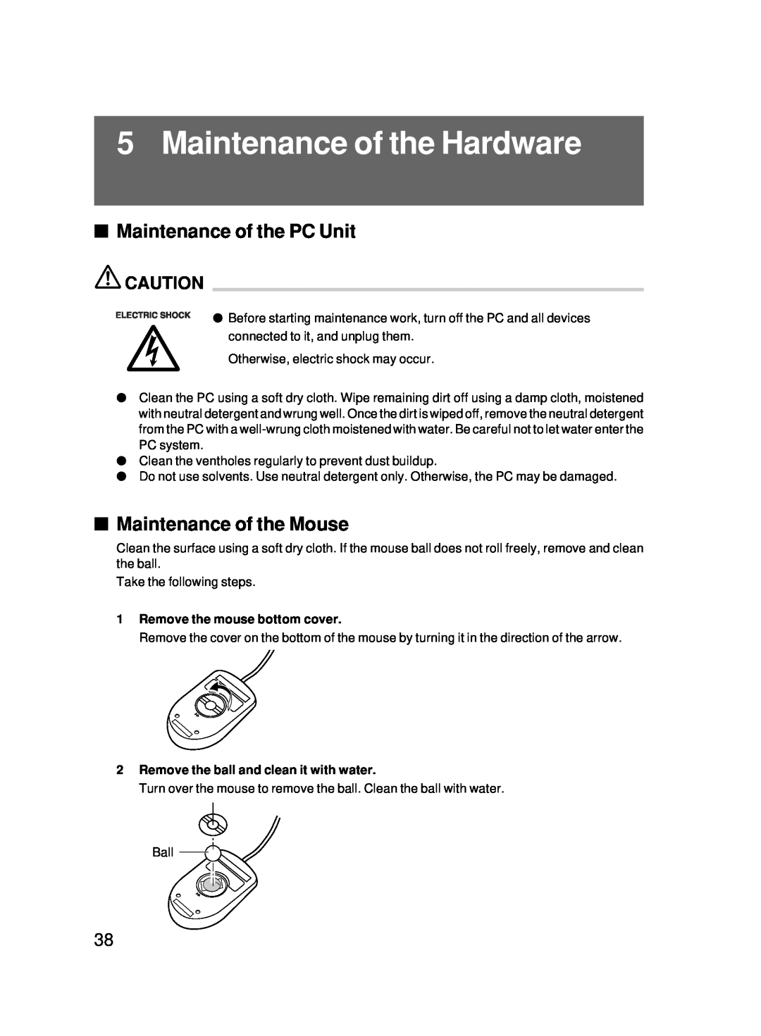 Fujitsu 5000 user manual Maintenance of the Hardware, Maintenance of the PC Unit, Maintenance of the Mouse 