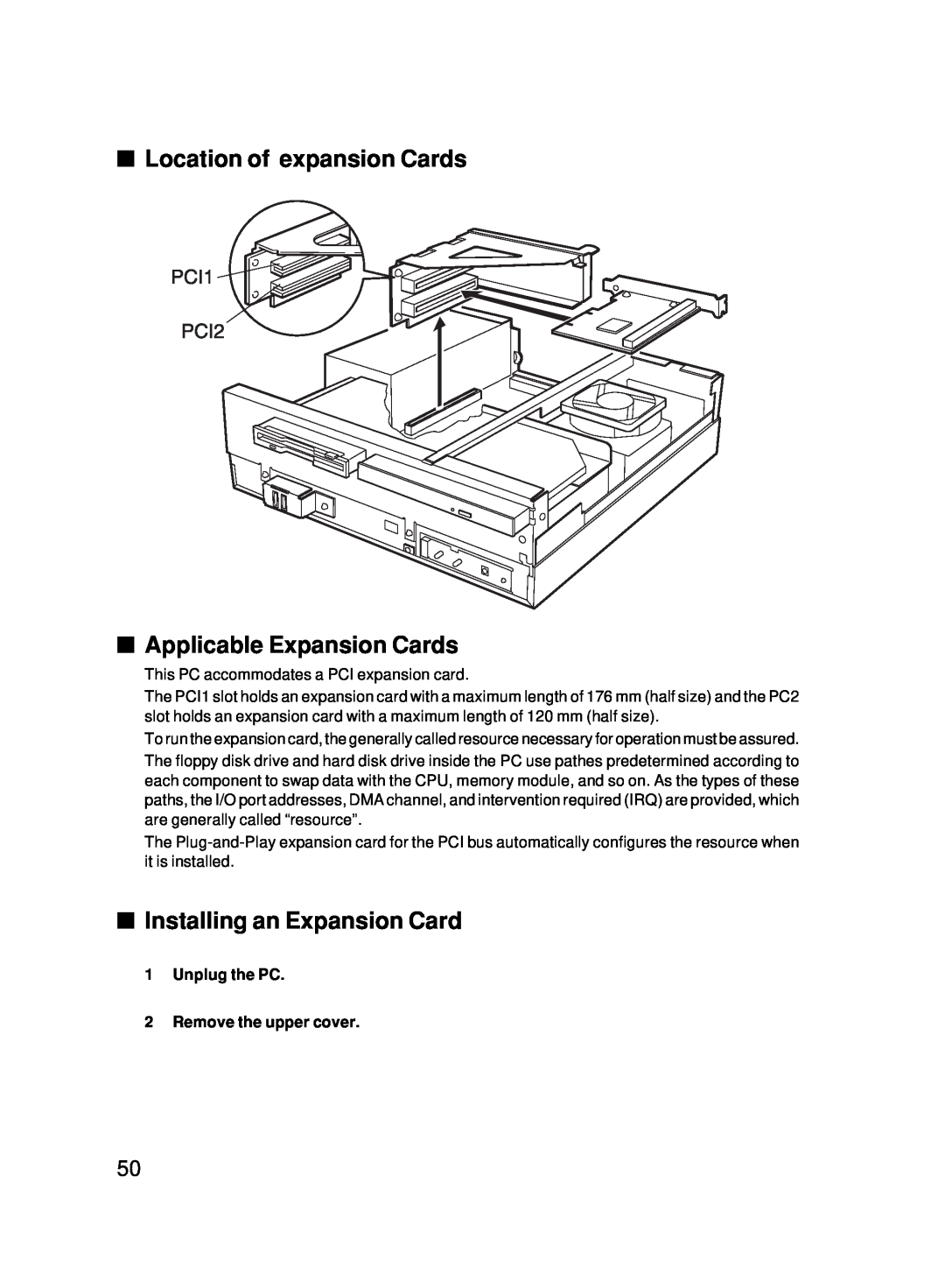 Fujitsu 5000 user manual Location of expansion Cards Applicable Expansion Cards, Installing an Expansion Card 