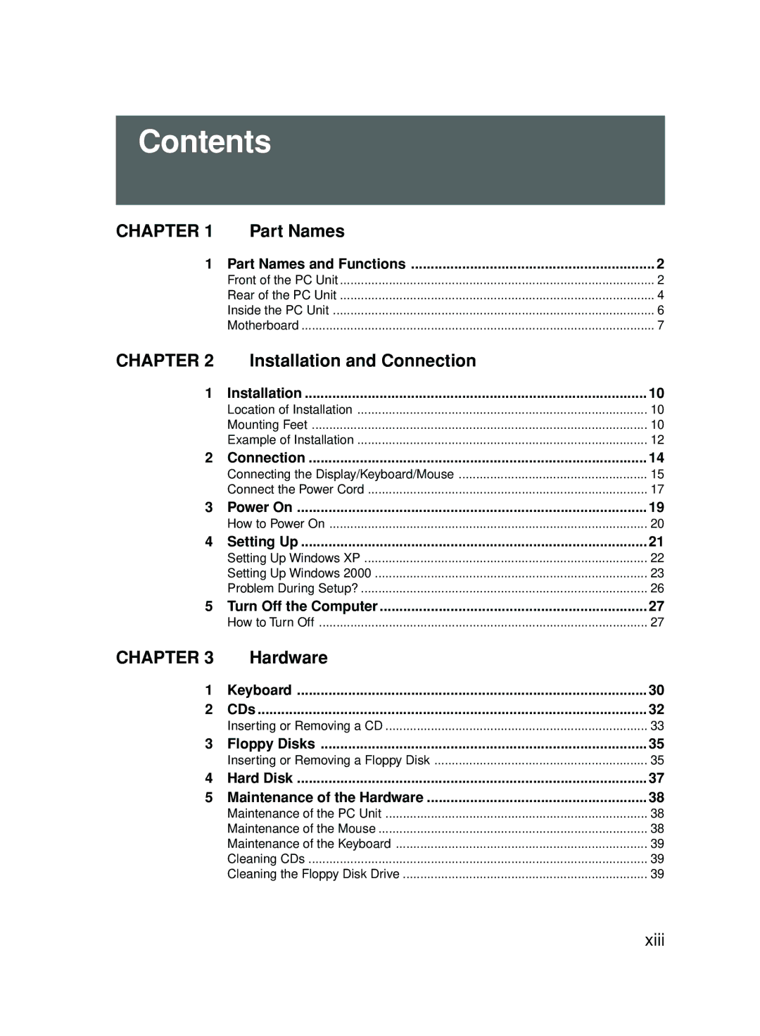 Fujitsu 5000 user manual Contents 