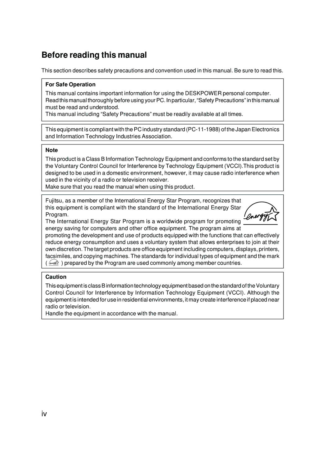 Fujitsu 5000 user manual Before reading this manual, For Safe Operation 