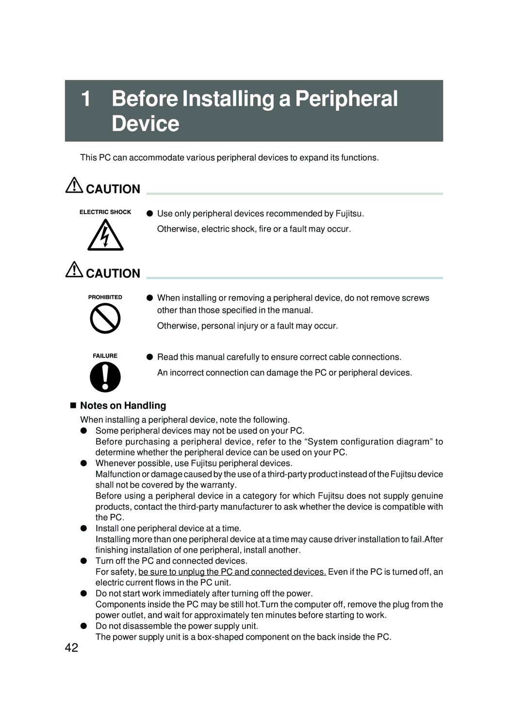 Fujitsu 5000 user manual Before Installing a Peripheral Device 