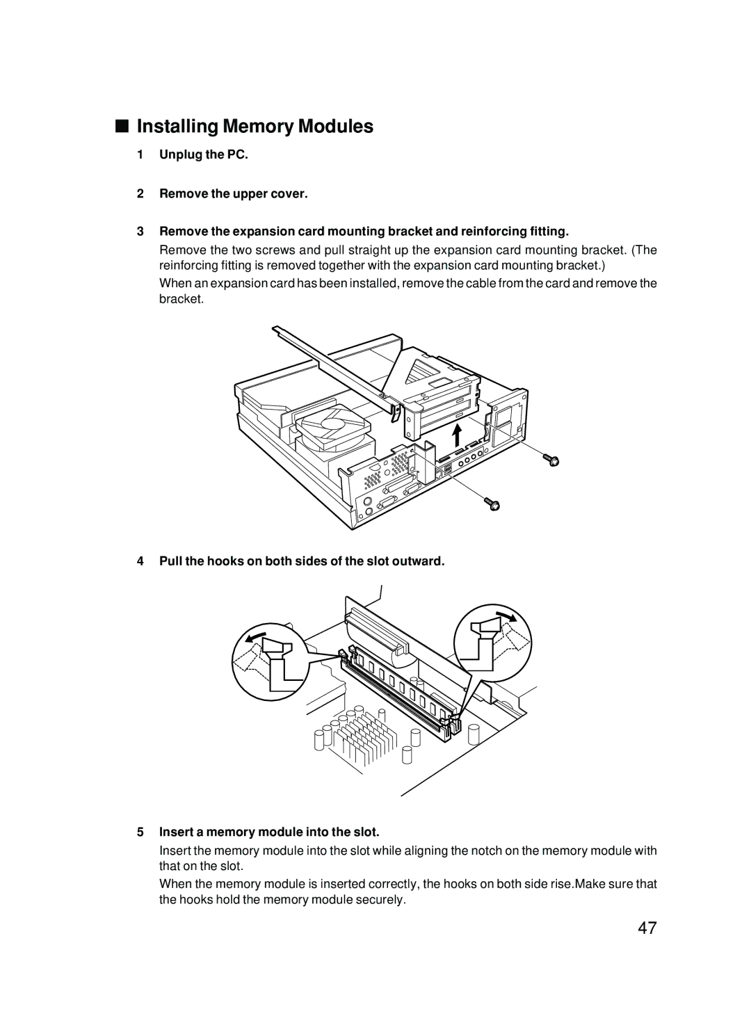 Fujitsu 5000 user manual Installing Memory Modules 