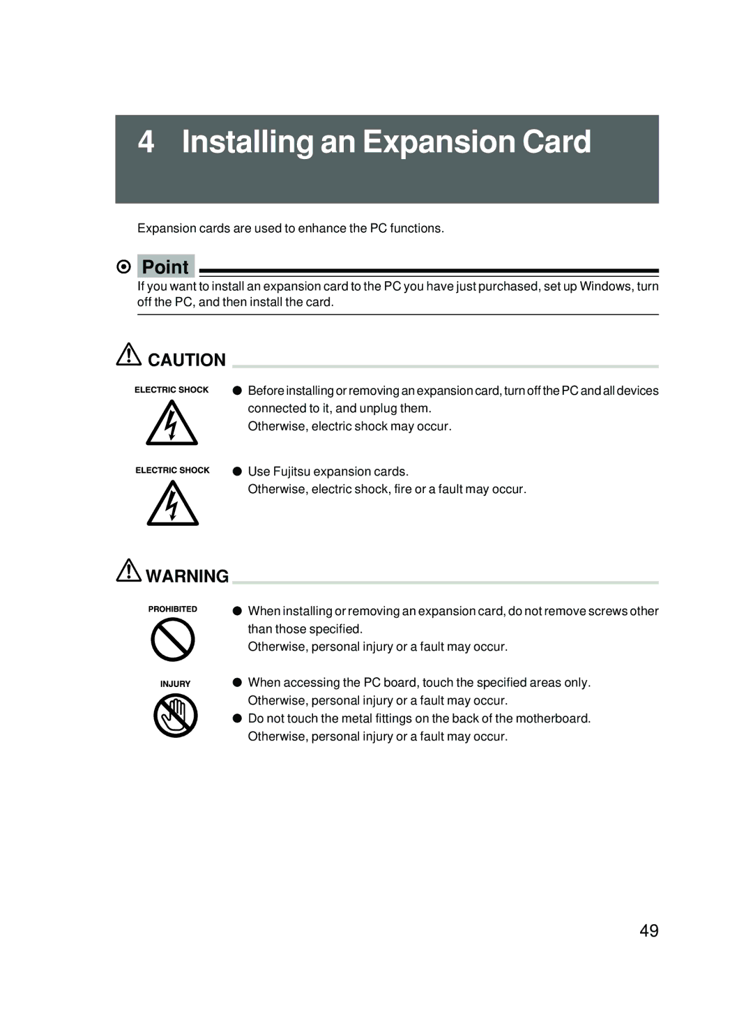 Fujitsu 5000 user manual Installing an Expansion Card 