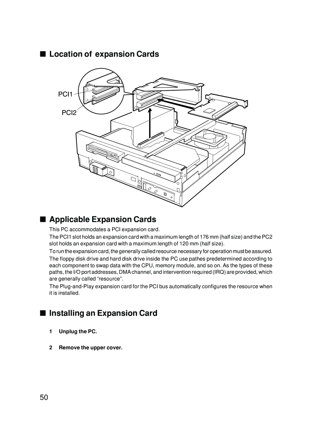 Fujitsu 5000 user manual Location of expansion Cards Applicable Expansion Cards, Installing an Expansion Card 