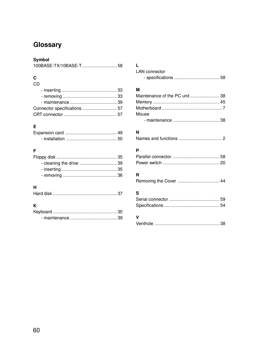 Fujitsu 5000 user manual Glossary, Symbol 