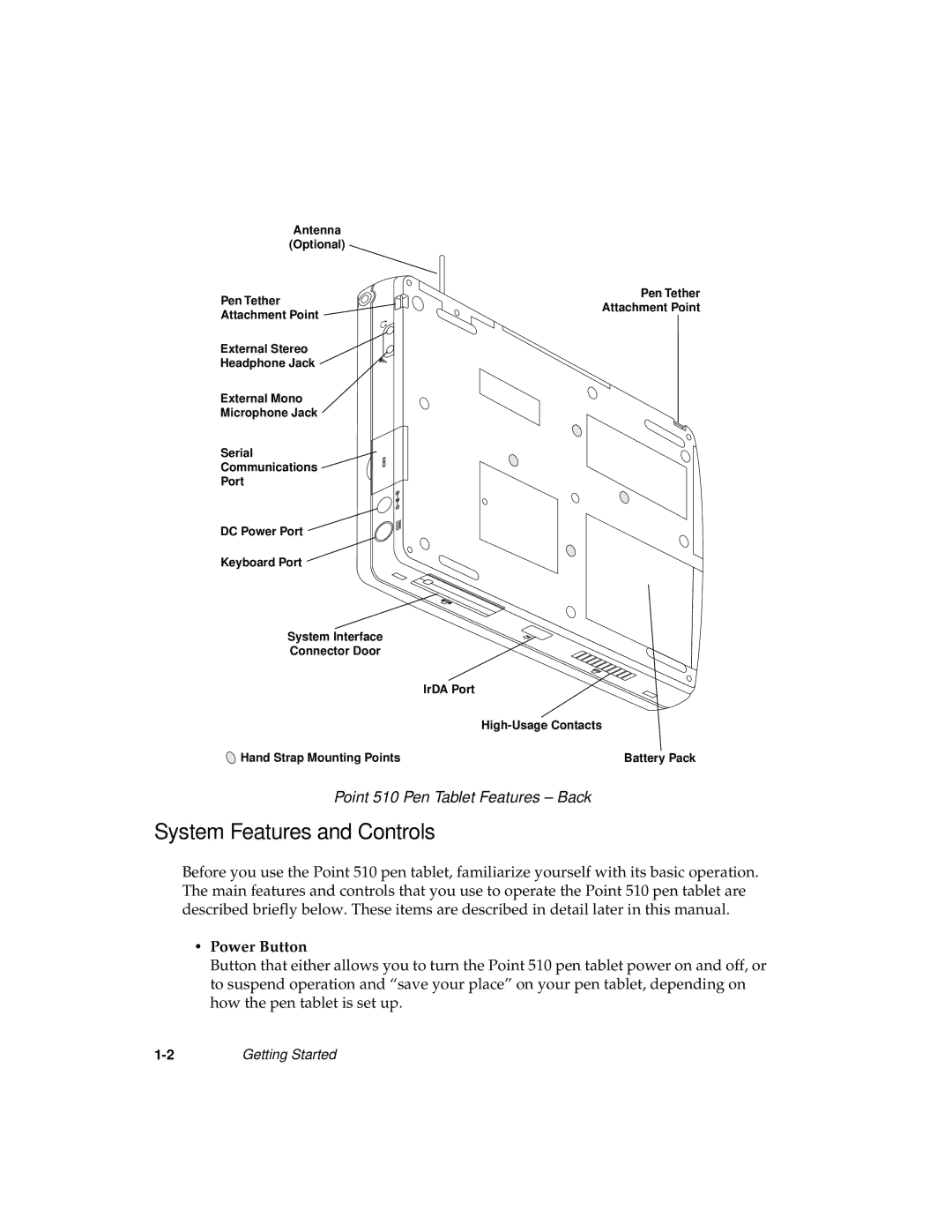 Fujitsu 510 manual System Features and Controls, Power Button 