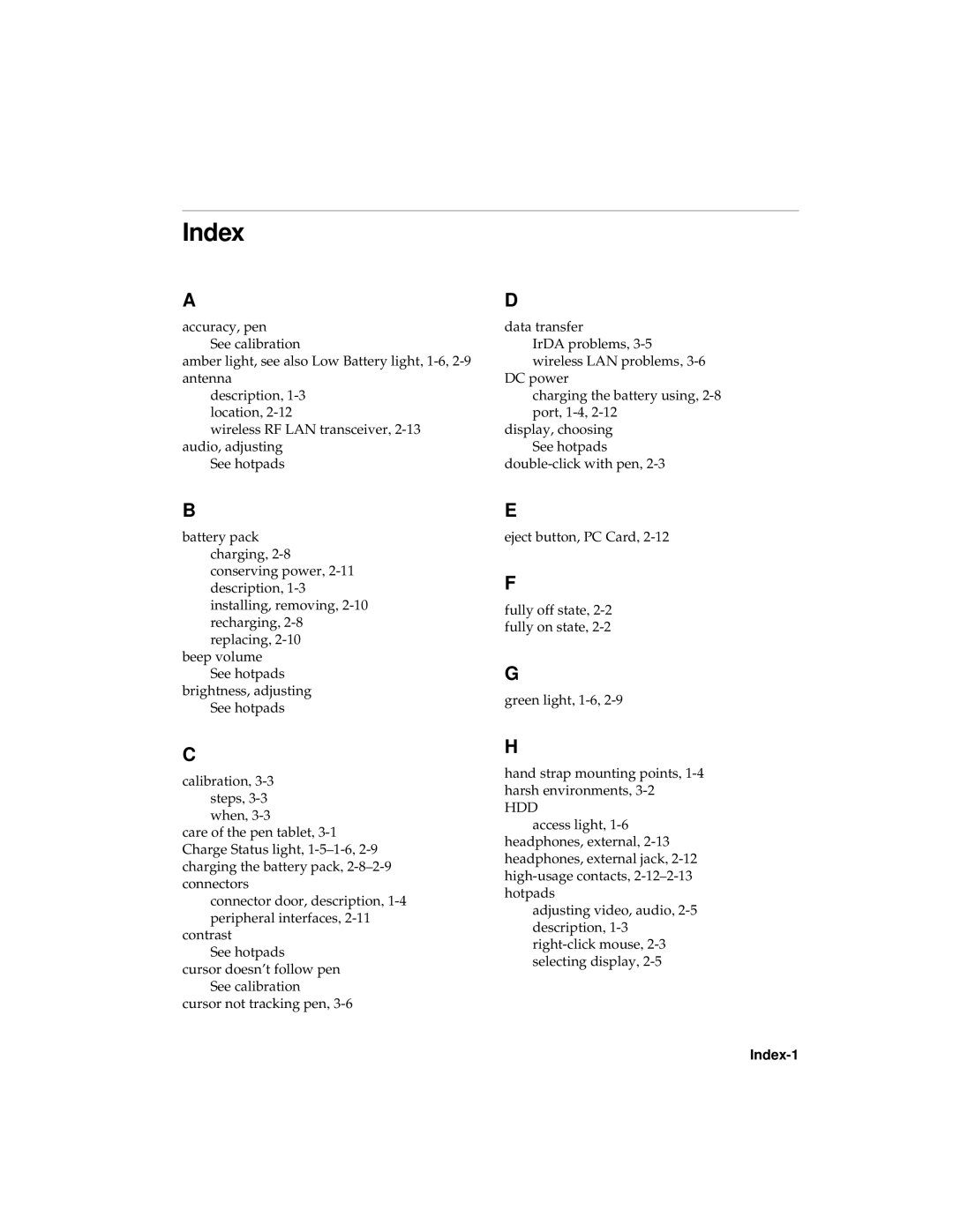 Fujitsu 510 manual Index, Hdd 