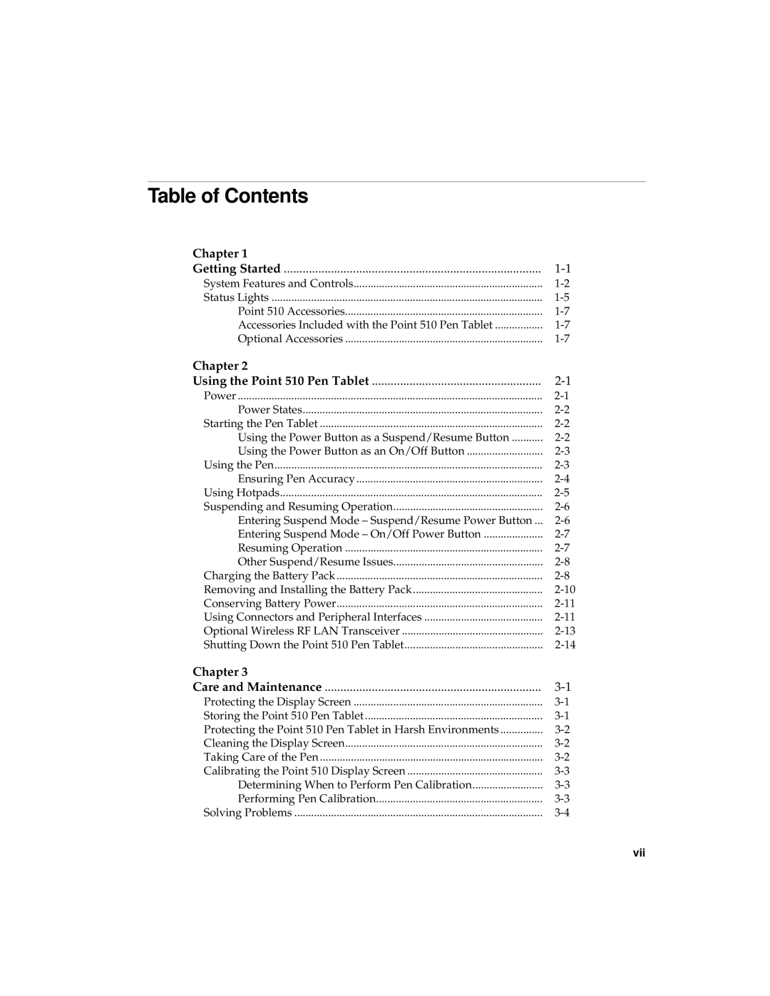 Fujitsu 510 manual Table of Contents 