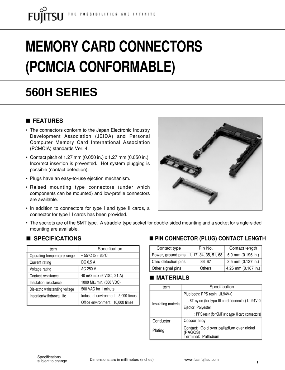 Fujitsu 560H dimensions Features, Specifications, Materials 