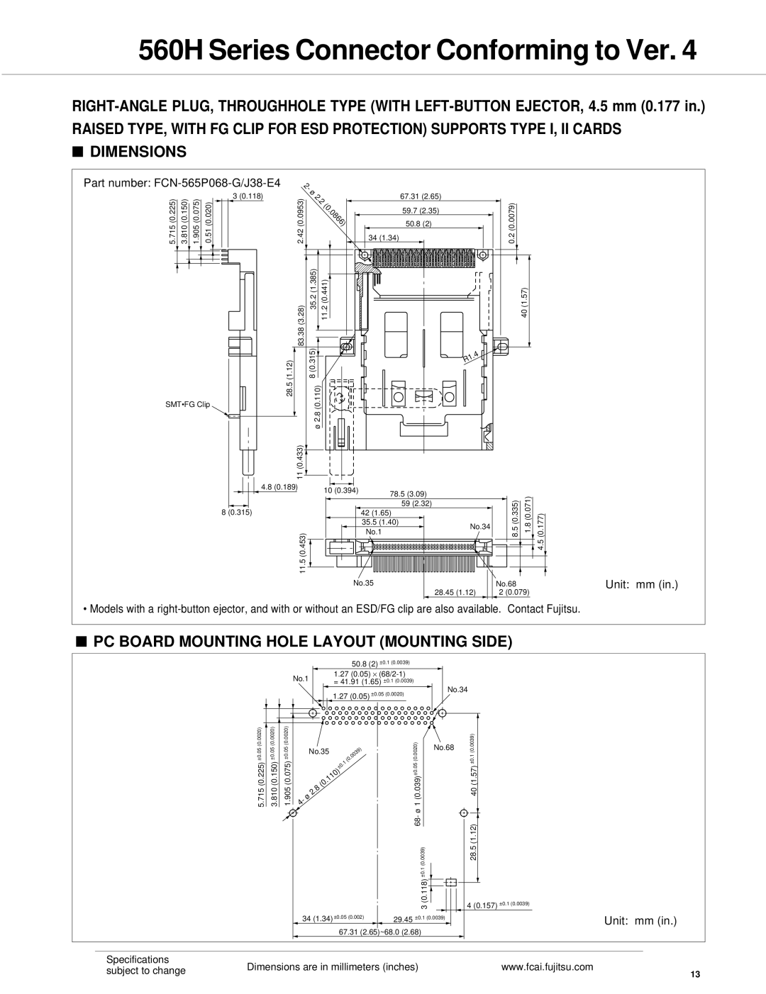 Fujitsu 560H dimensions Dimensions 