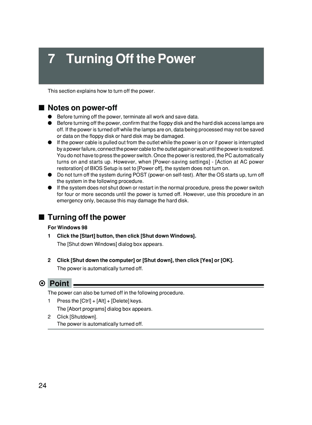 Fujitsu 6000/SS user manual Turning Off the Power, Turning off the power 