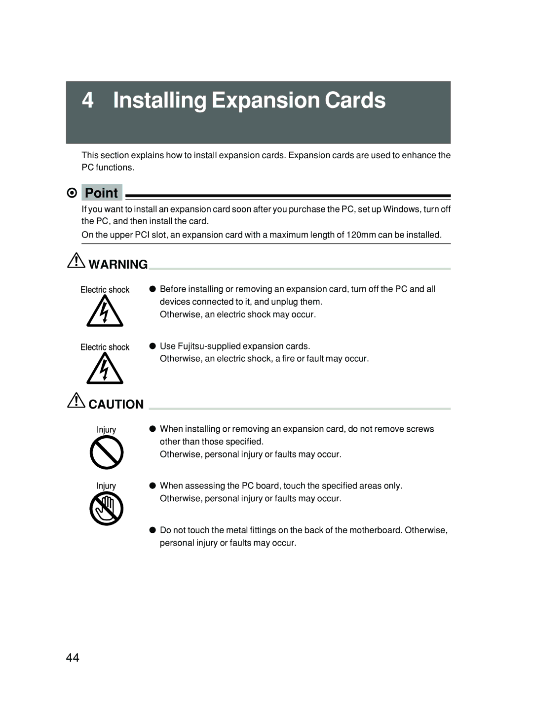 Fujitsu 6000/SS user manual Installing Expansion Cards 