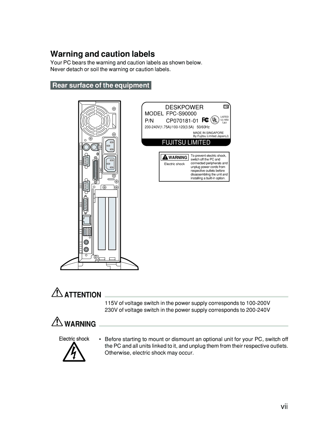 Fujitsu 6000/SS user manual Vii 