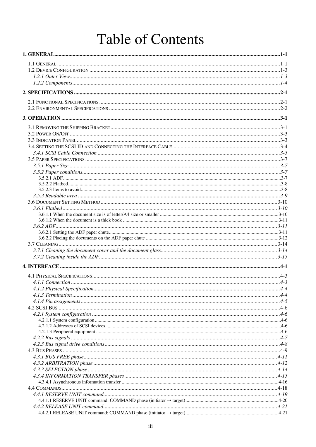 Fujitsu 600C manual Table of Contents 