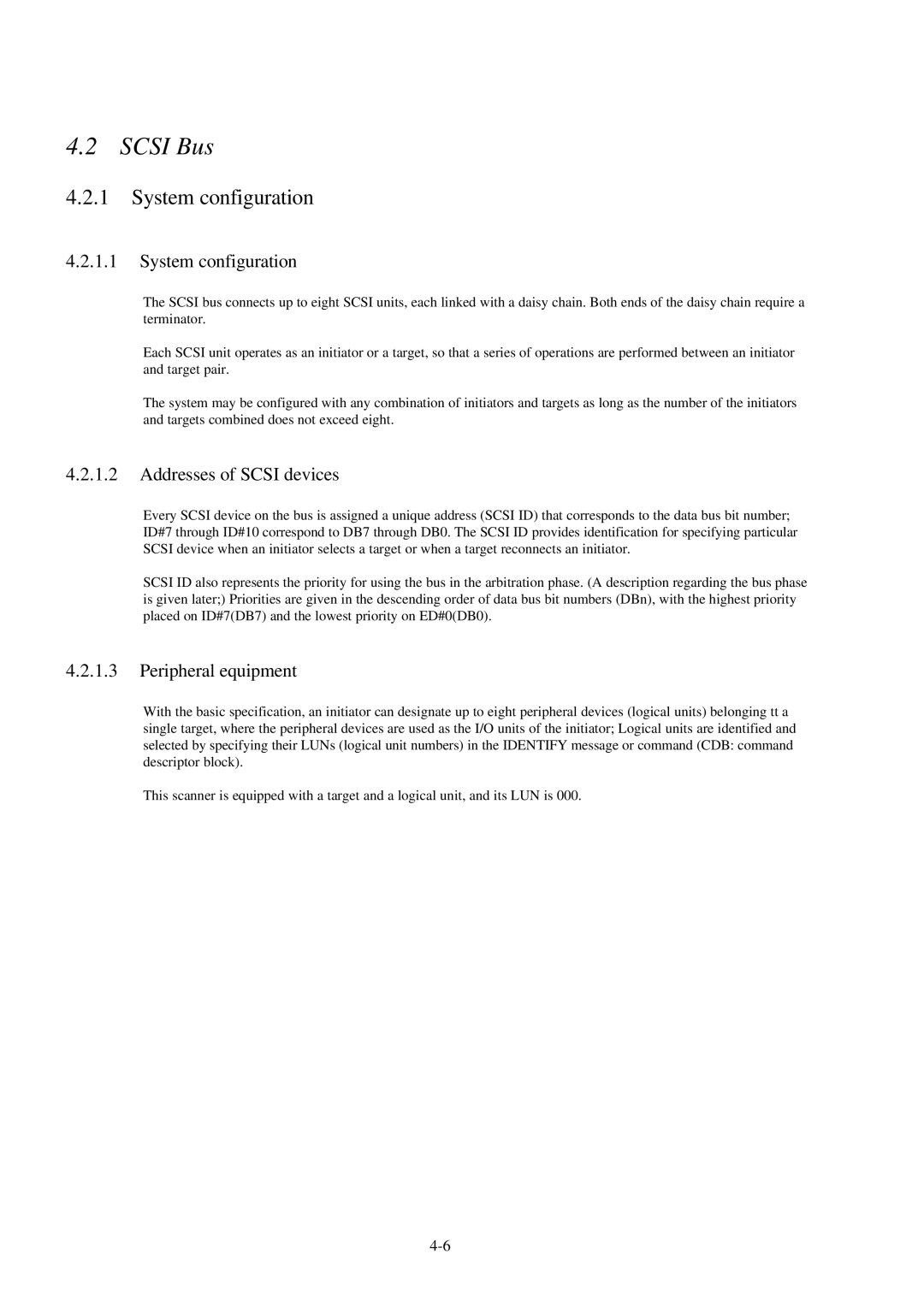 Fujitsu 600C manual Scsi Bus, System configuration, Addresses of Scsi devices, Peripheral equipment 