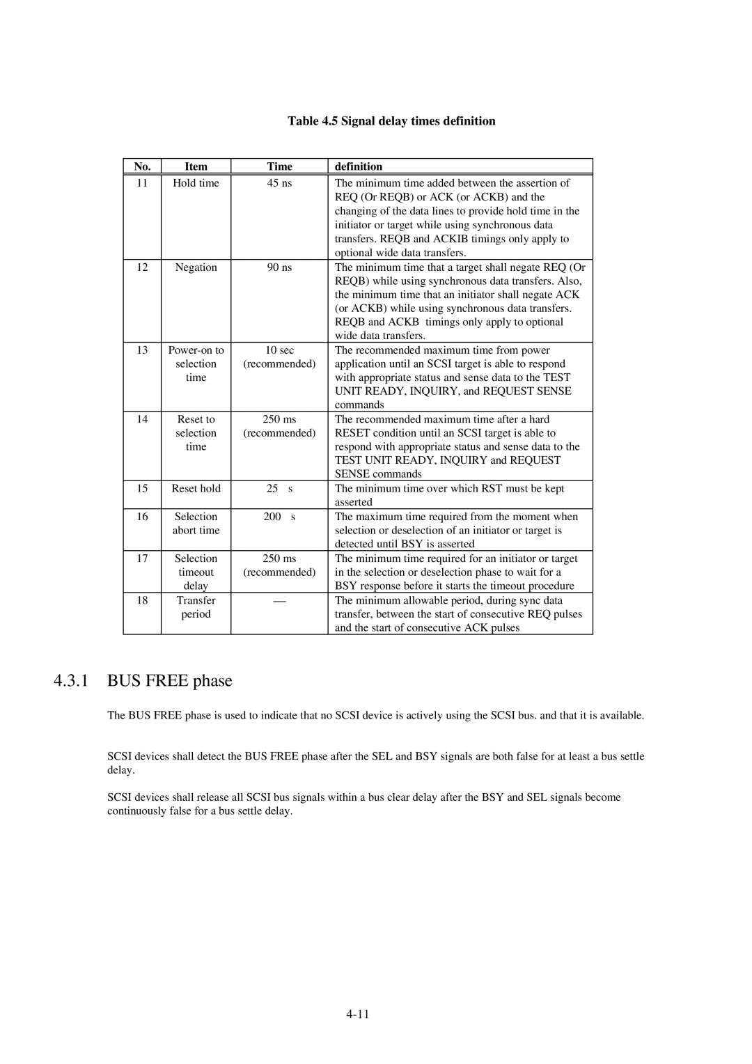 Fujitsu 600C manual BUS Free phase, Signal delay times definition, Time Definition 