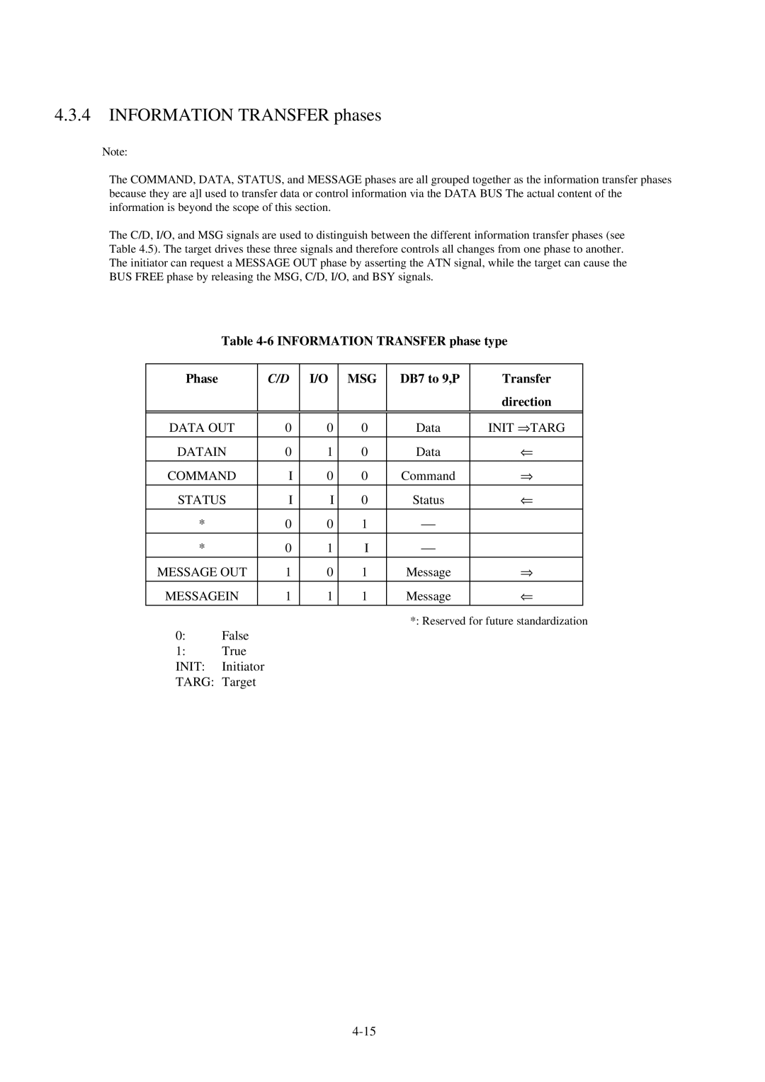 Fujitsu 600C manual Information Transfer phases, Information Transfer phase type Phase, DB7 to 9,P Transfer Direction 