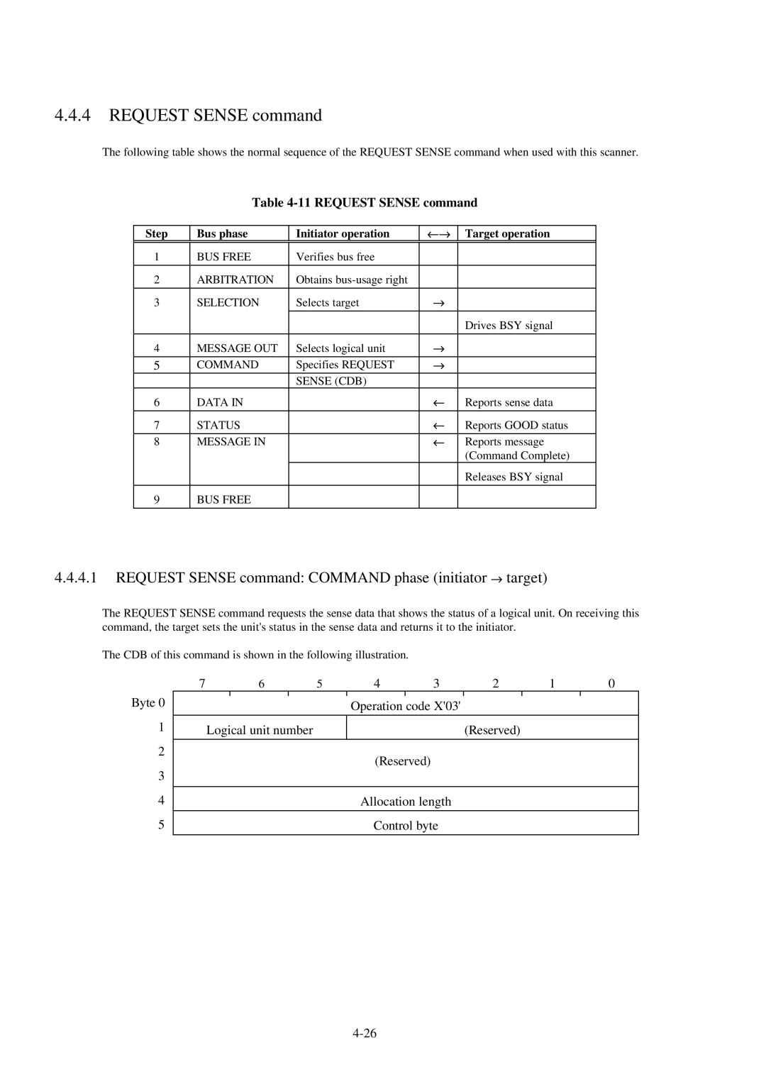 Fujitsu 600C manual Request Sense command Command phase initiator → target 