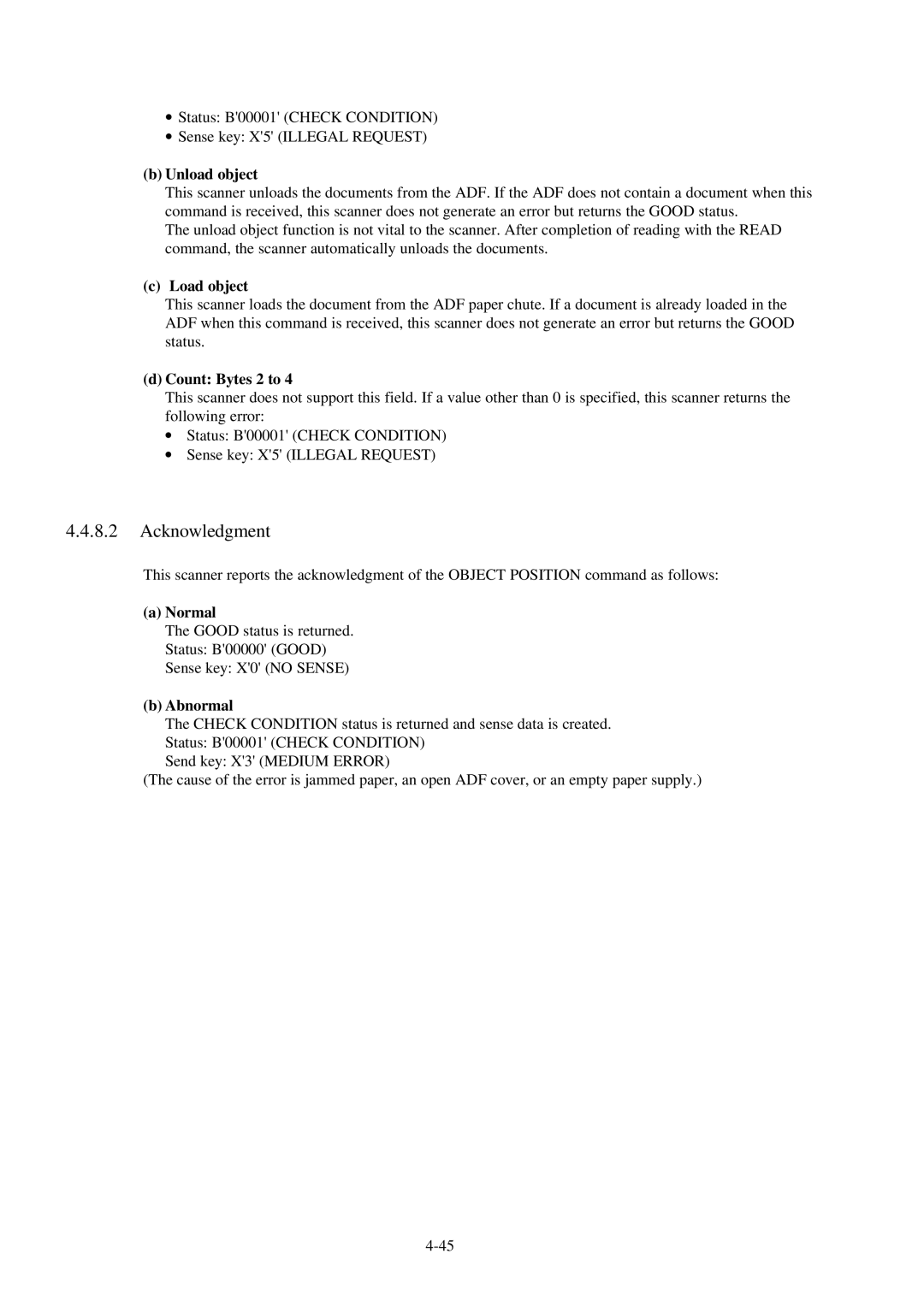 Fujitsu 600C manual Unload object, Load object, Count Bytes 2 to, Normal, Abnormal 