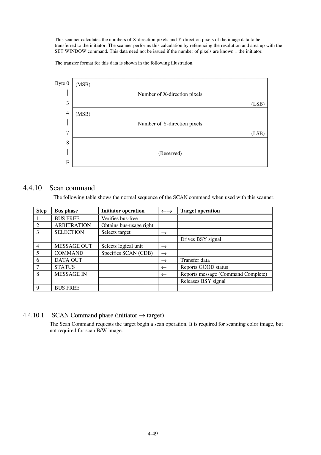 Fujitsu 600C manual Scan command, Scan Command phase initiator → target 