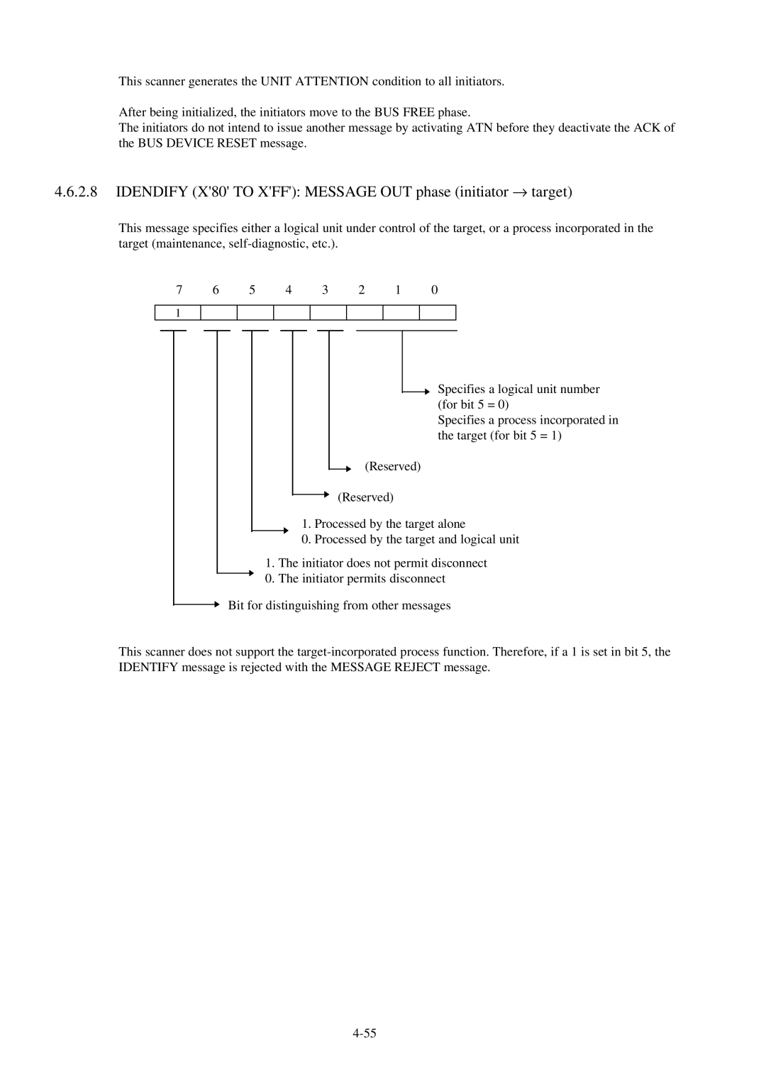 Fujitsu 600C manual Idendify X80 to XFF Message OUT phase initiator → target 