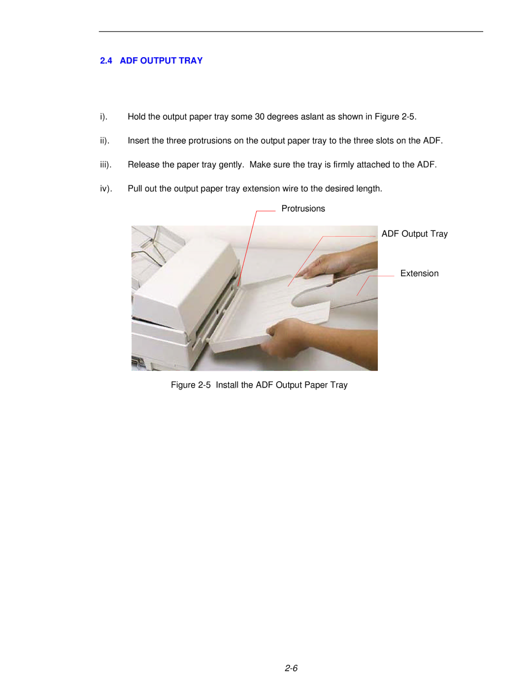 Fujitsu 620C user manual ADF Output Tray, Install the ADF Output Paper Tray 