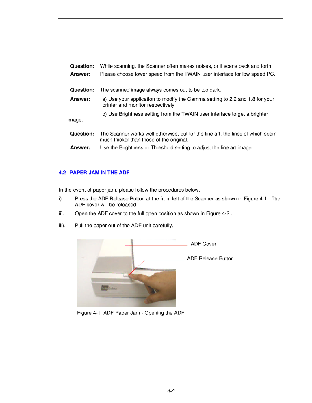 Fujitsu 620C user manual Paper JAM in the ADF, ADF Paper Jam Opening the ADF 