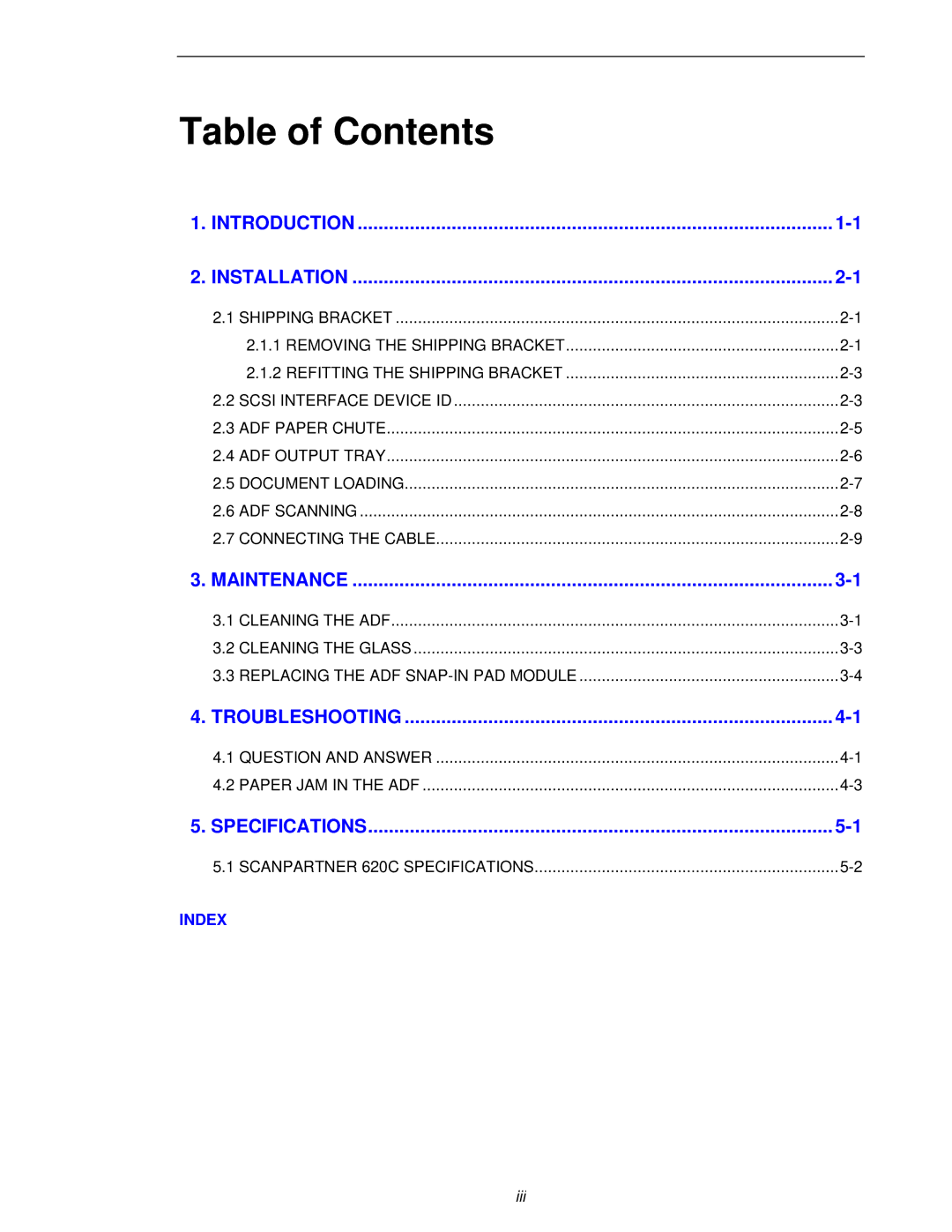 Fujitsu 620C user manual Table of Contents 