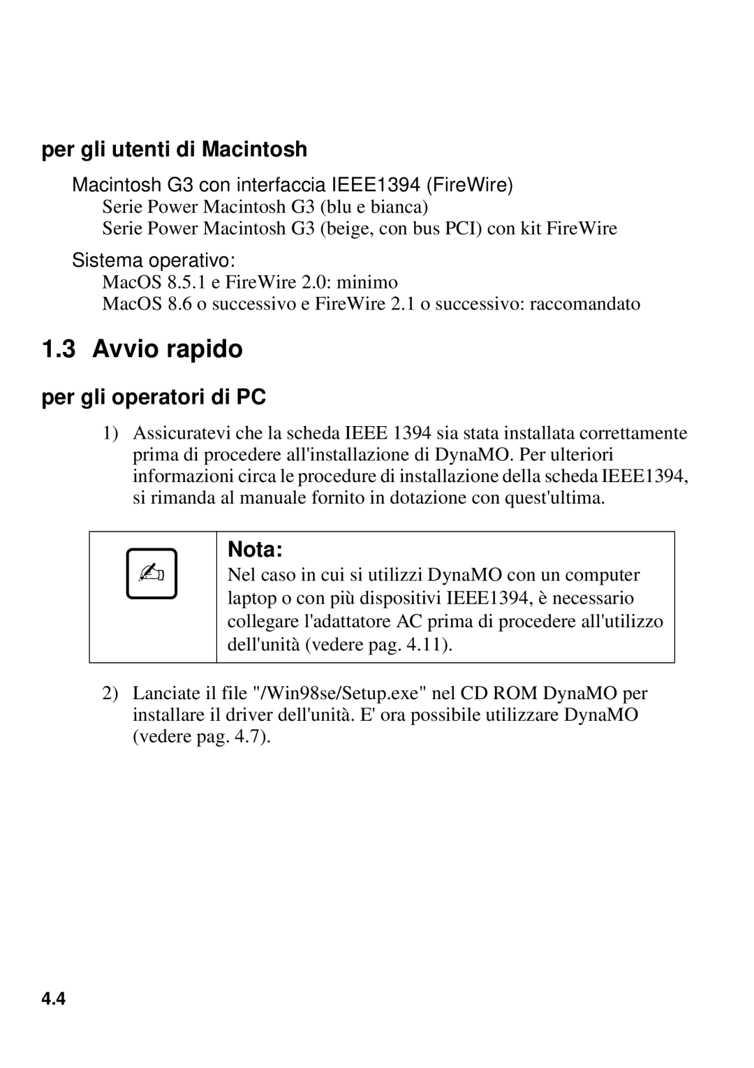 Fujitsu 1300FE, 640FE manual Avvio rapido, Per gli utenti di Macintosh, Nota 