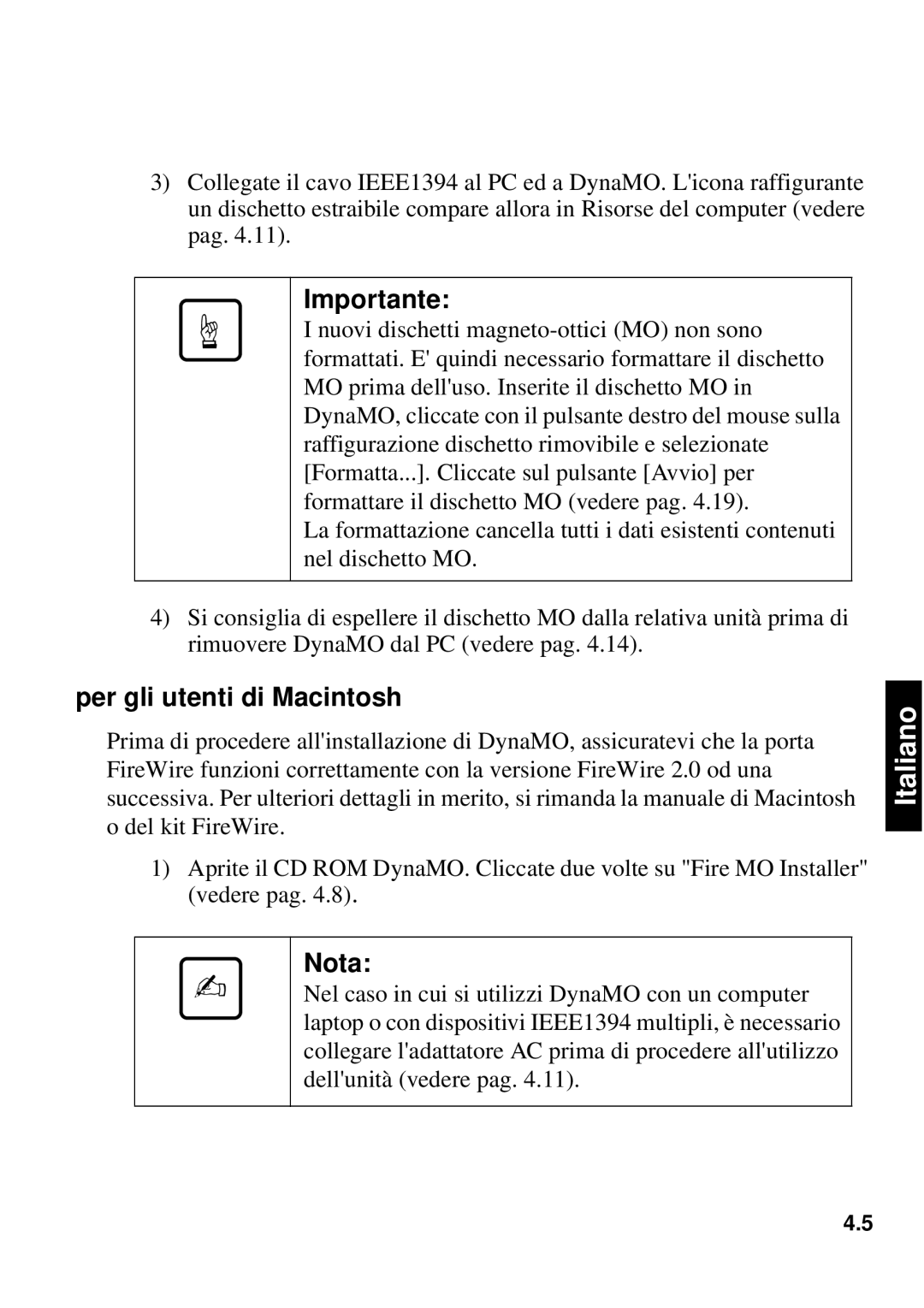 Fujitsu 640FE, 1300FE manual Nuovi dischetti magneto-ottici MO non sono 