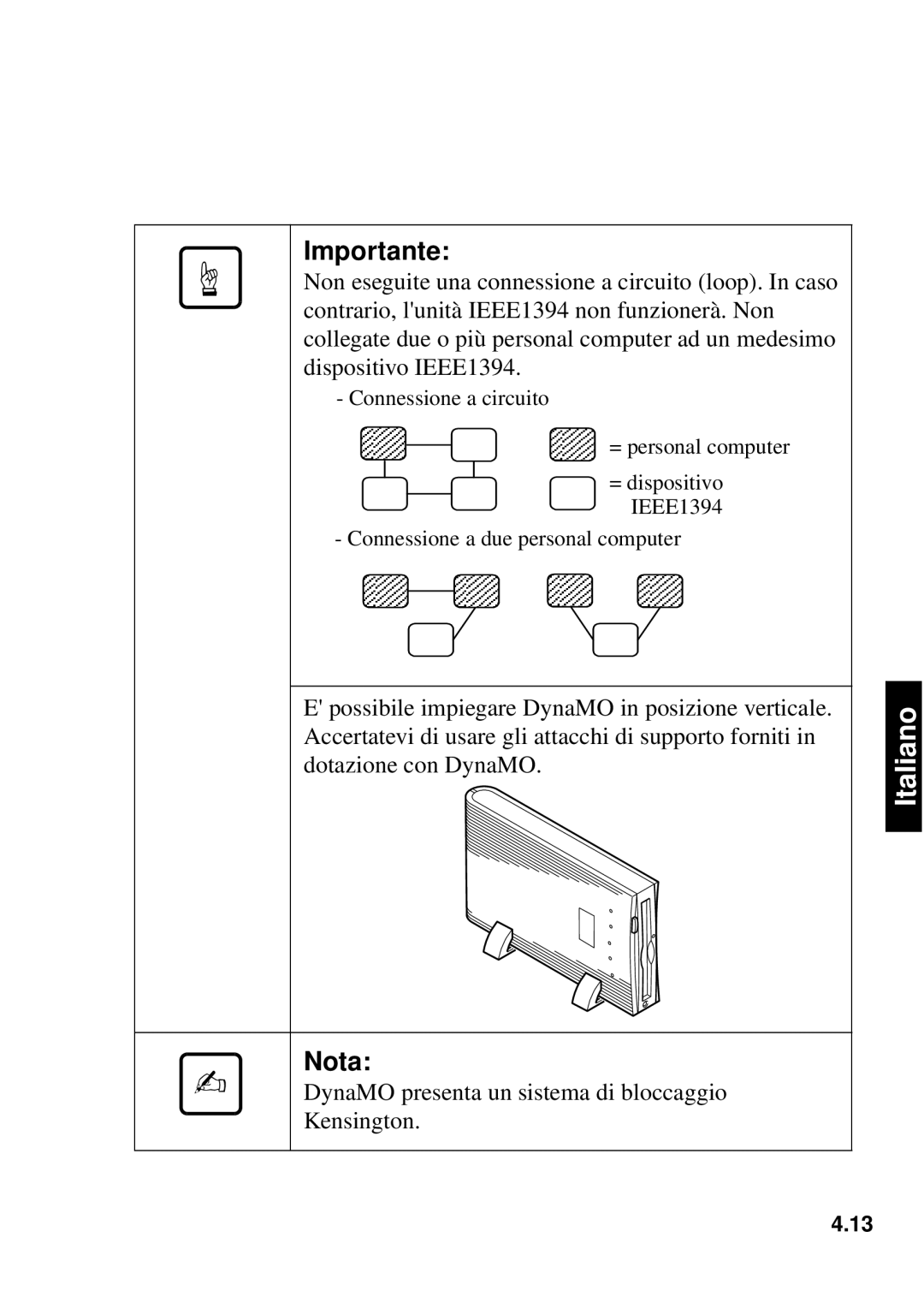 Fujitsu 640FE, 1300FE manual DynaMO presenta un sistema di bloccaggio Kensington 