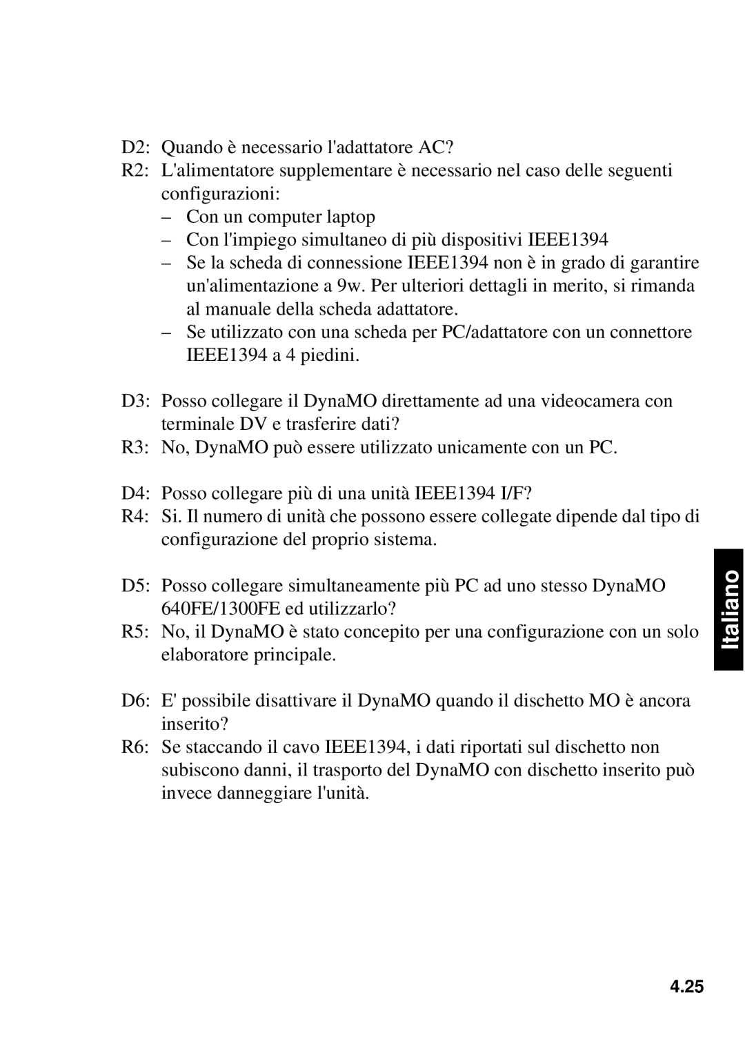 Fujitsu 640FE, 1300FE manual Italiano 