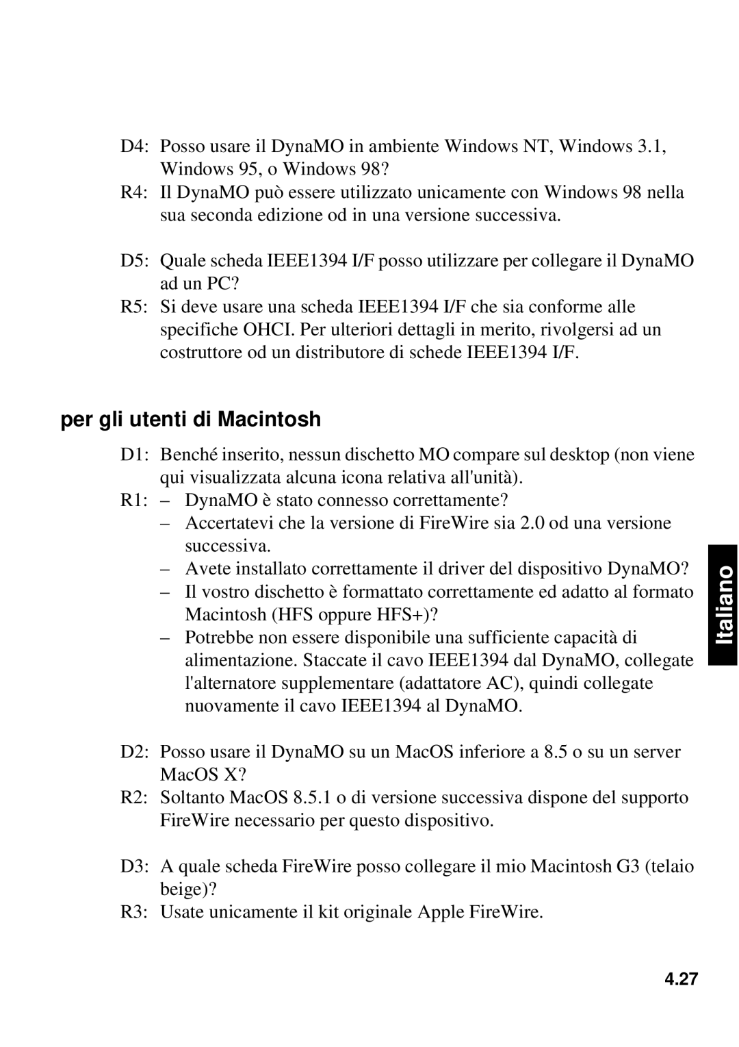 Fujitsu 640FE, 1300FE manual Per gli utenti di Macintosh 