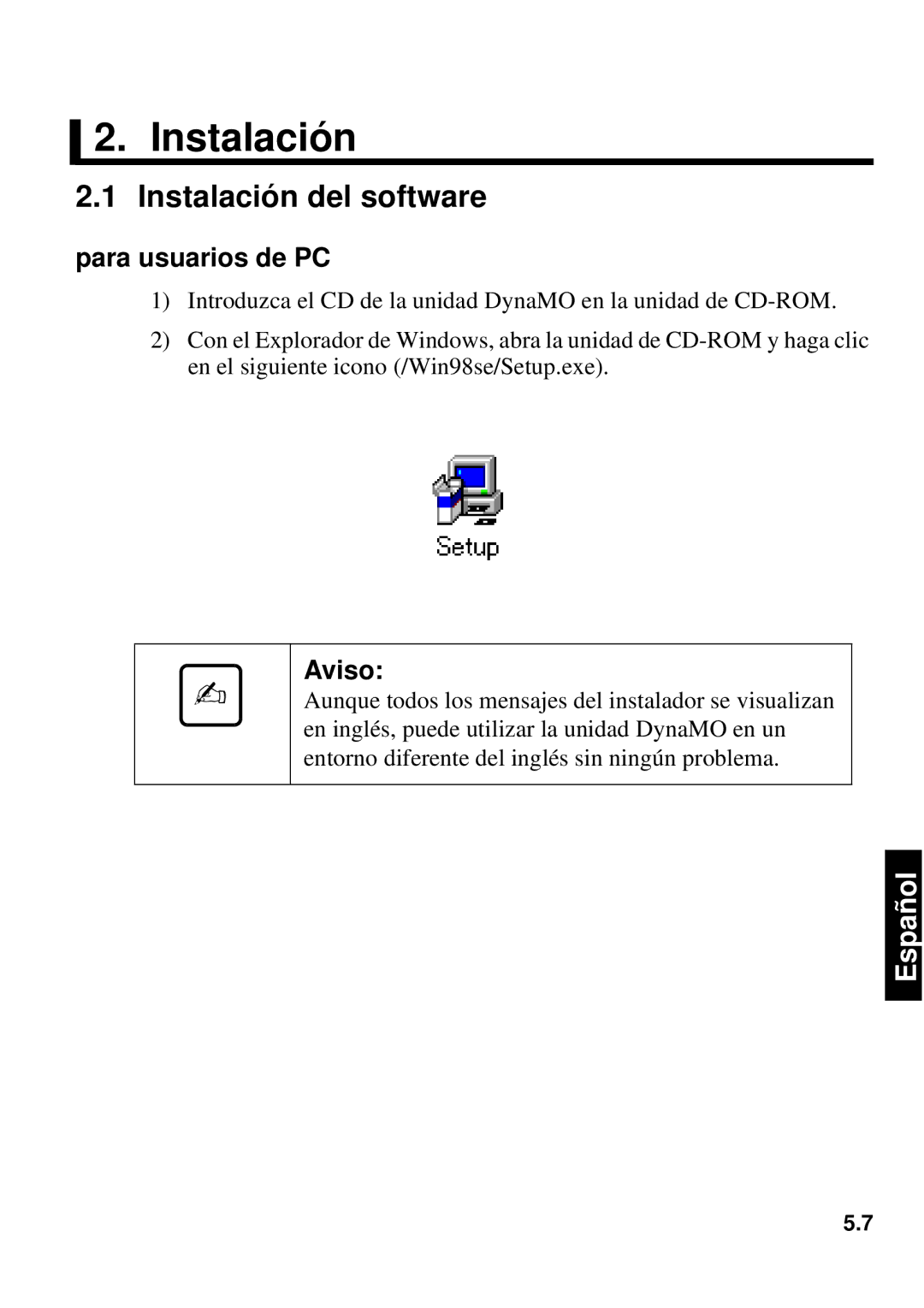 Fujitsu 640FE, 1300FE manual Instalación del software 