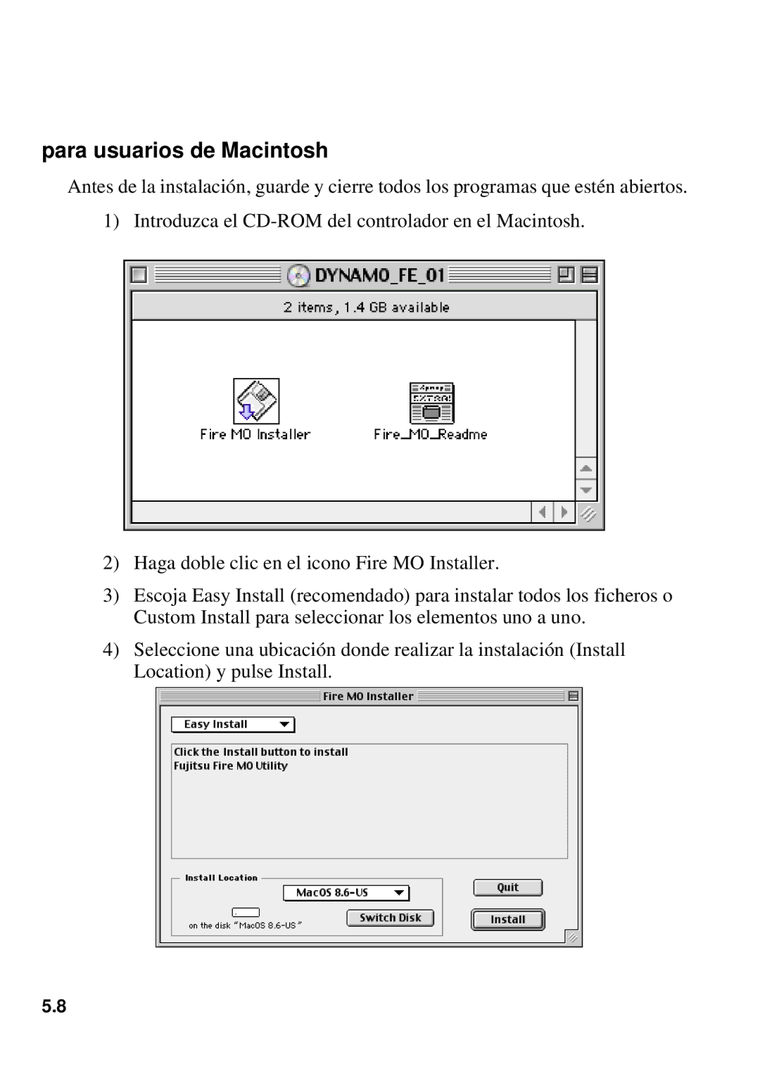 Fujitsu 1300FE, 640FE manual Para usuarios de Macintosh 