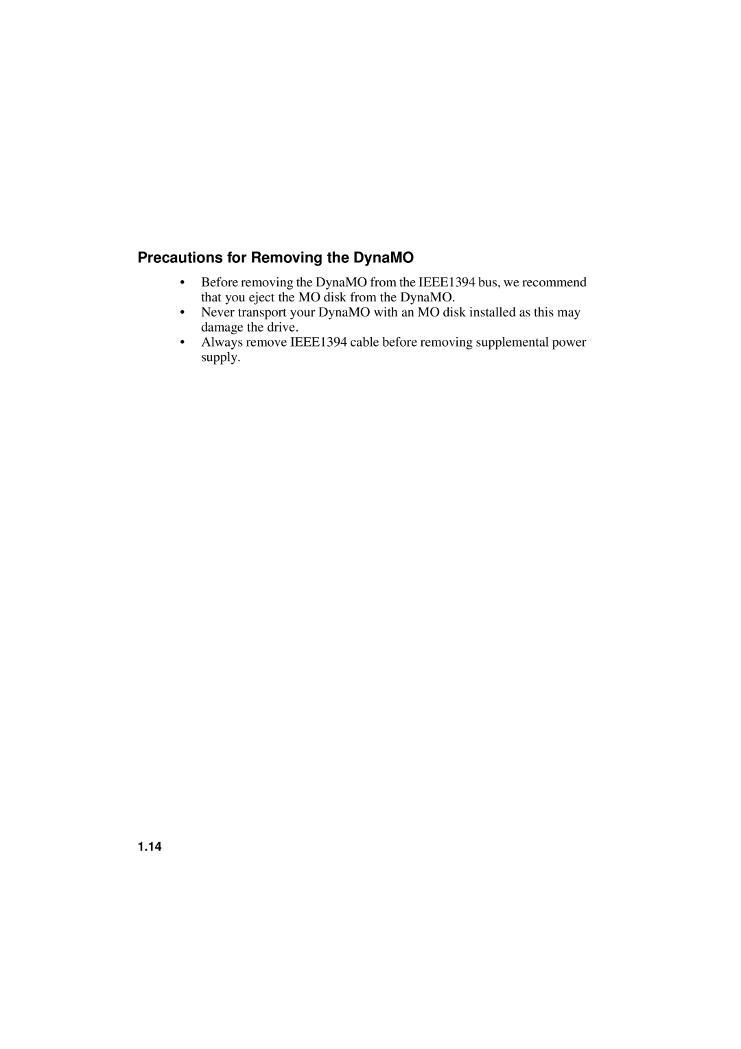 Fujitsu 1300FE, 640FE manual Precautions for Removing the DynaMO 