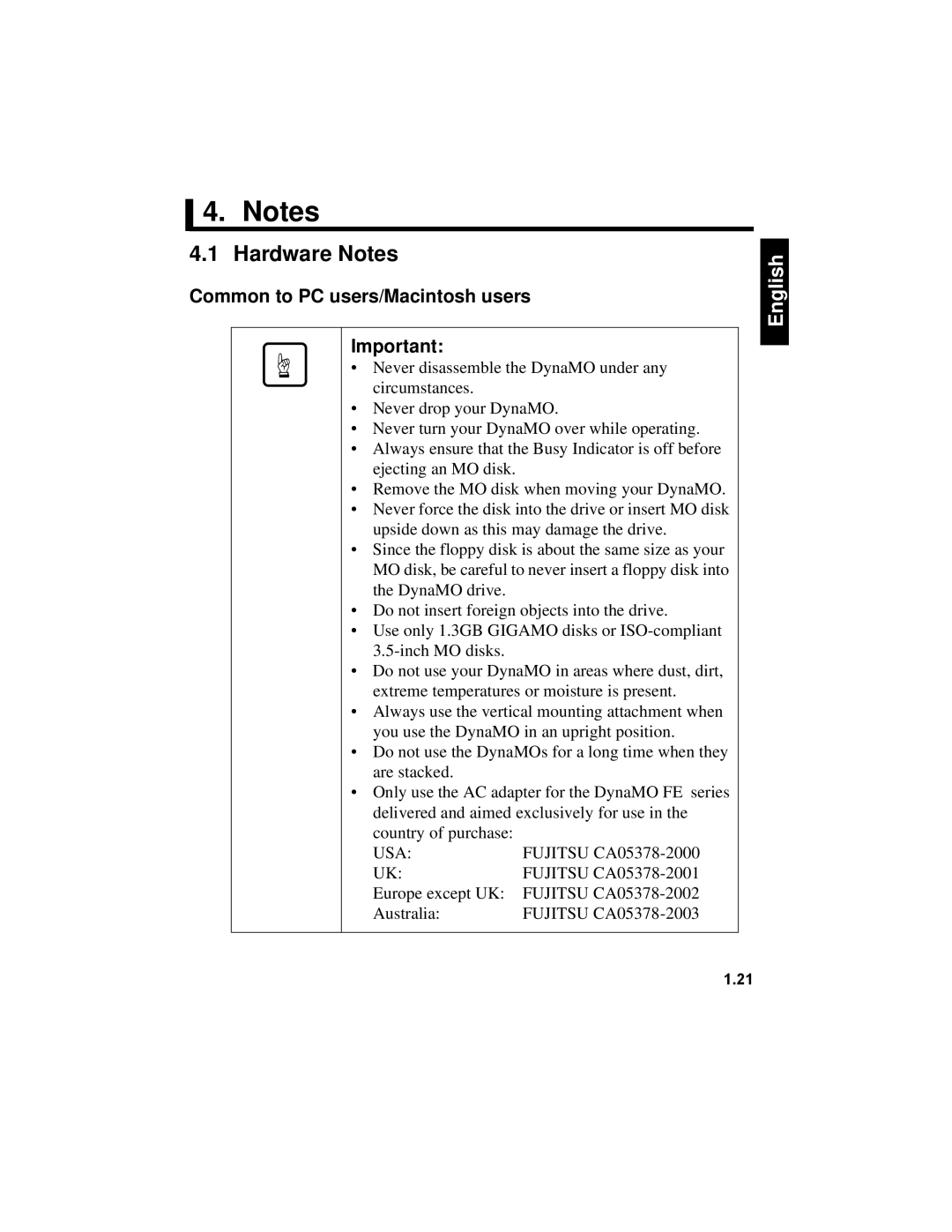 Fujitsu 640FE, 1300FE manual Hardware Notes, Common to PC users/Macintosh users 