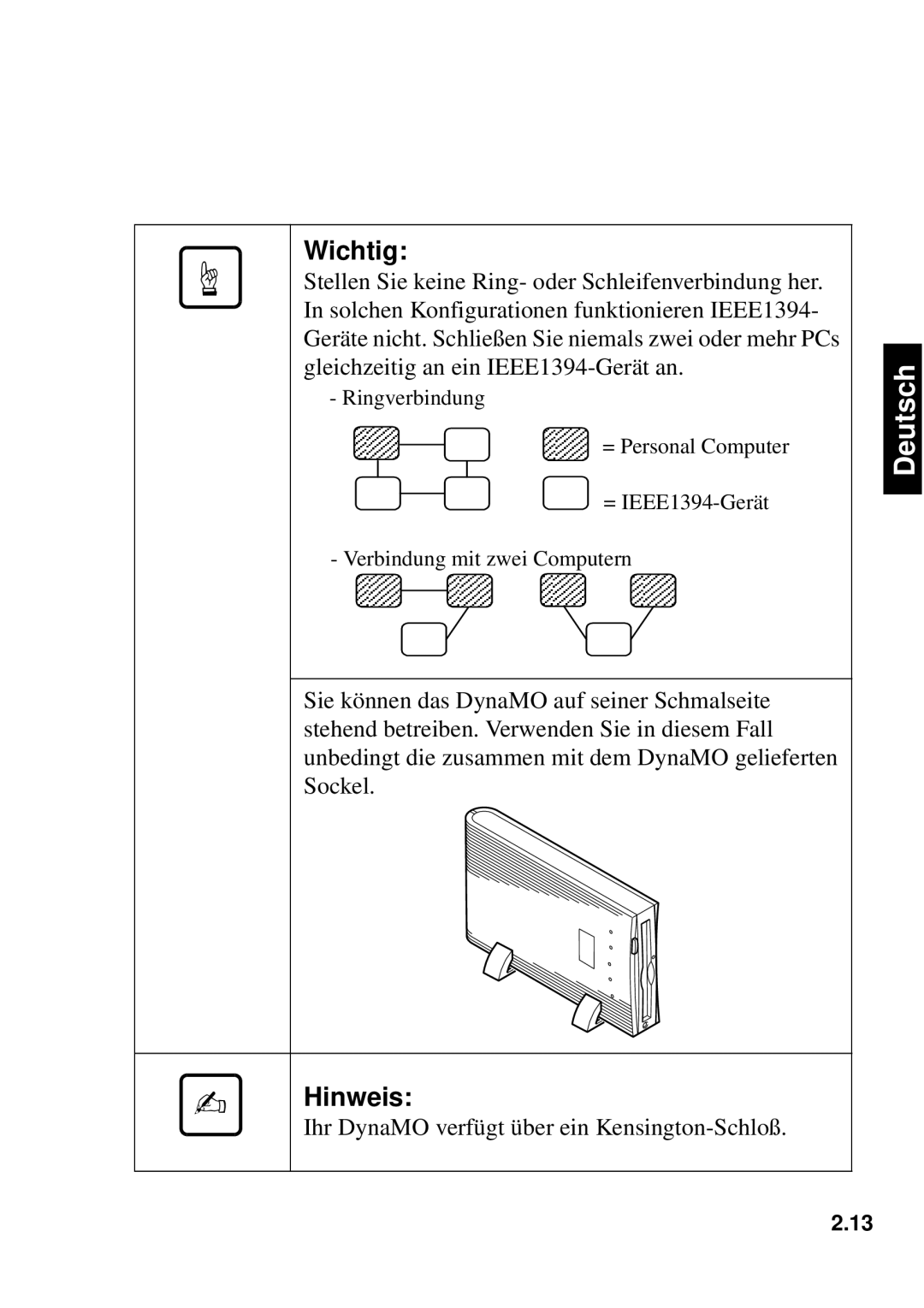 Fujitsu 1300FE, 640FE manual Ihr DynaMO verfügt über ein Kensington-Schloß 