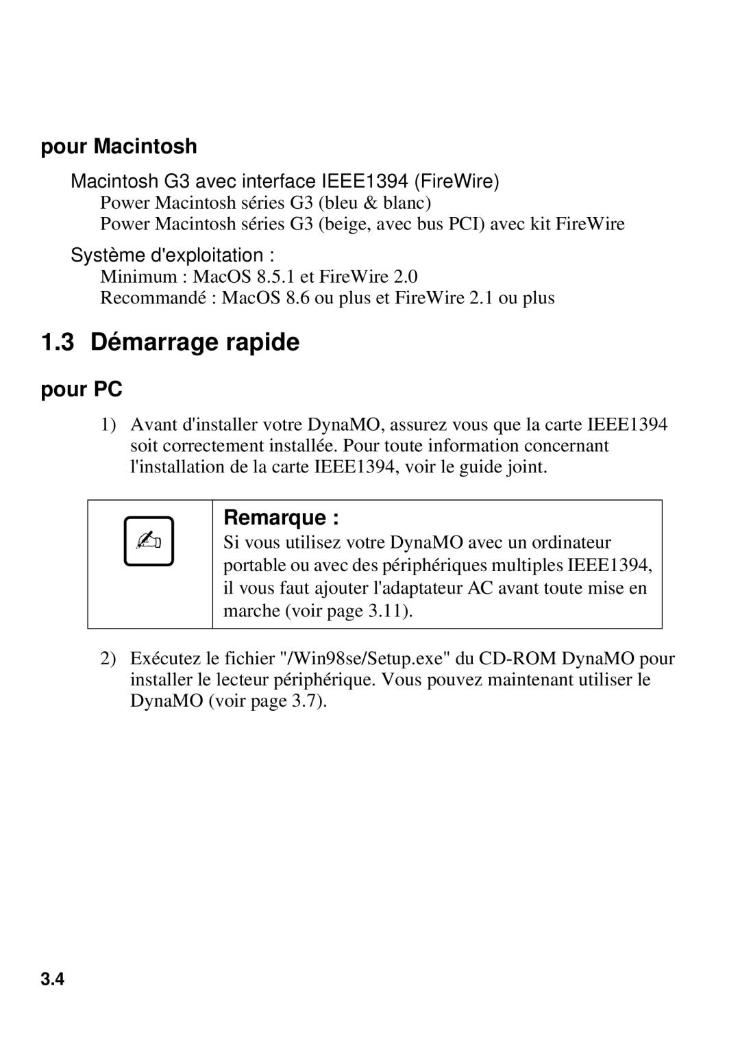 Fujitsu 640FE, 1300FE manual Démarrage rapide, Pour Macintosh 