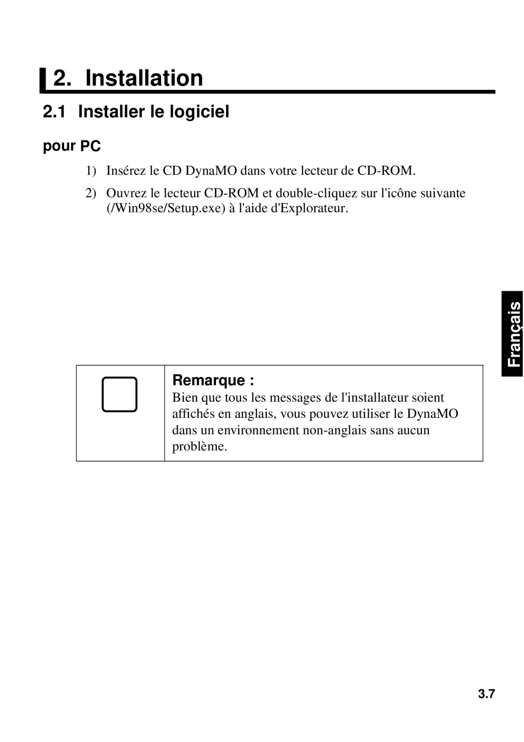 Fujitsu 1300FE, 640FE manual Installation, Installer le logiciel 