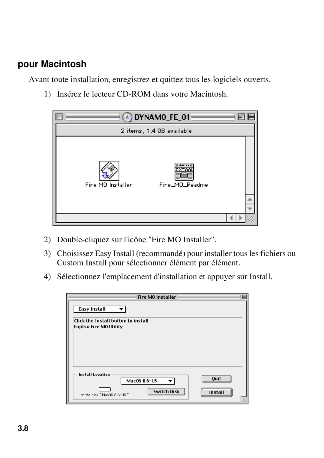 Fujitsu 640FE, 1300FE manual Pour Macintosh 