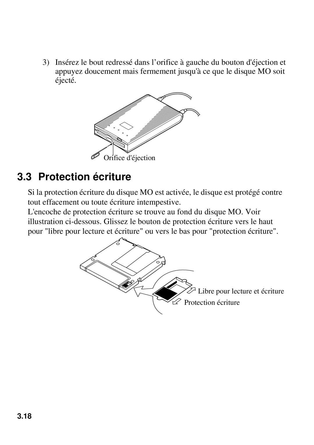 Fujitsu 640FE, 1300FE manual Protection écriture 