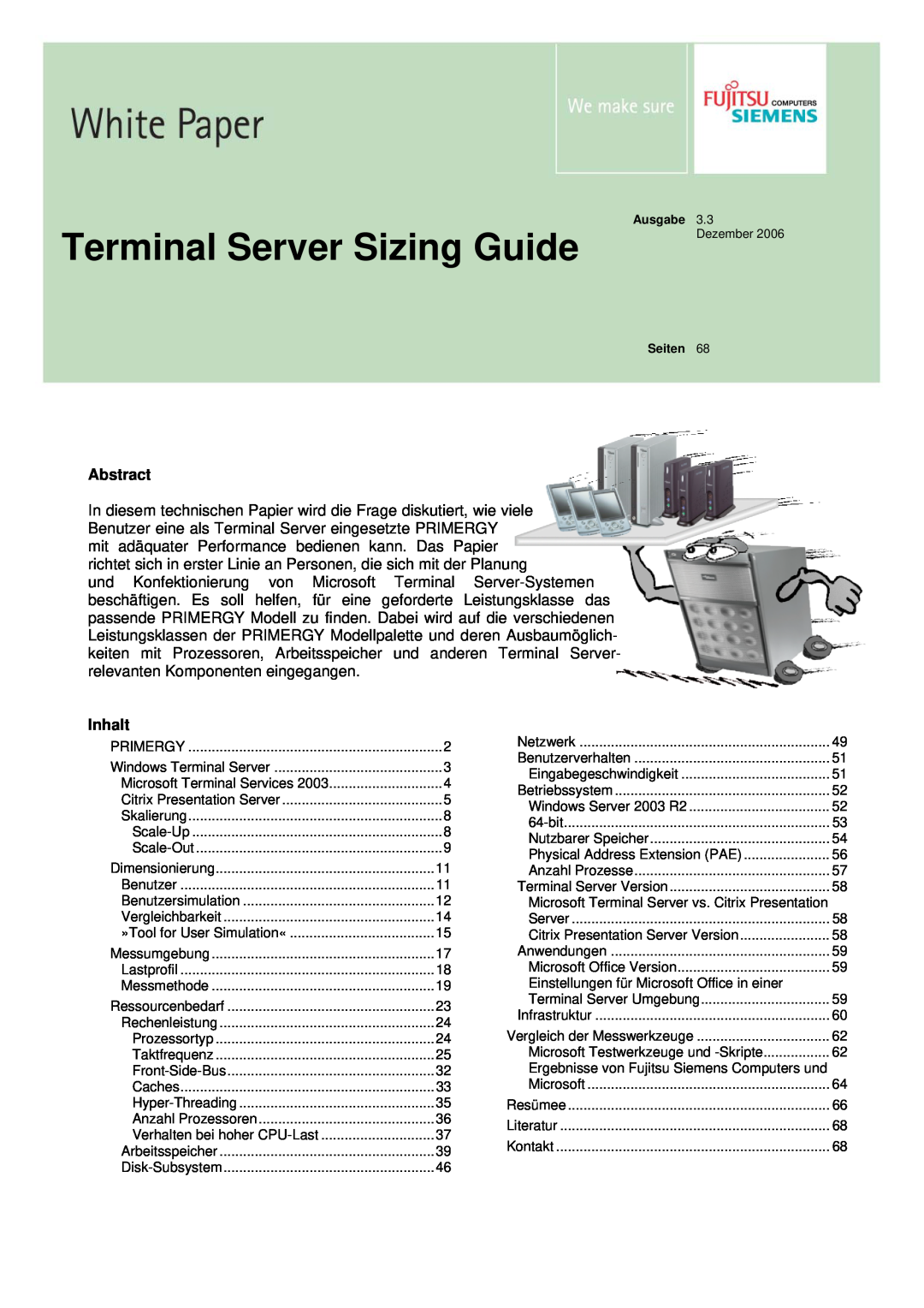 Fujitsu 68 manual Abstract, Terminal Server Sizing Guide 