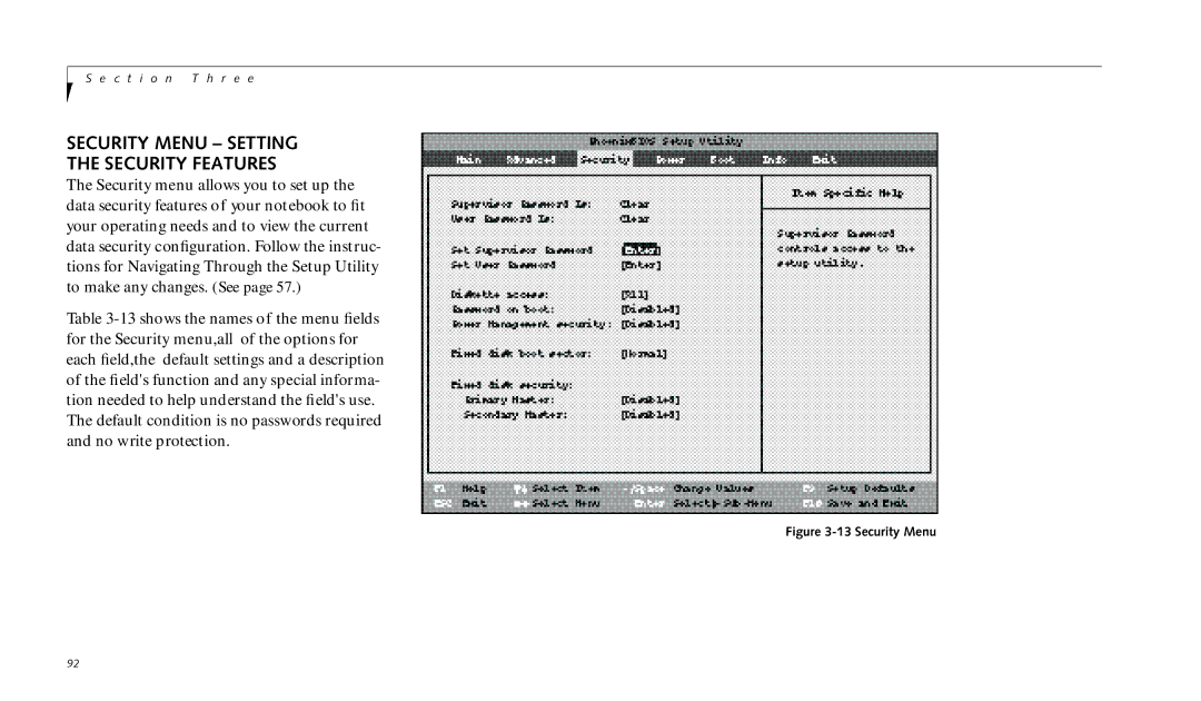 Fujitsu 690TX manual Security Menu Setting Security Features 