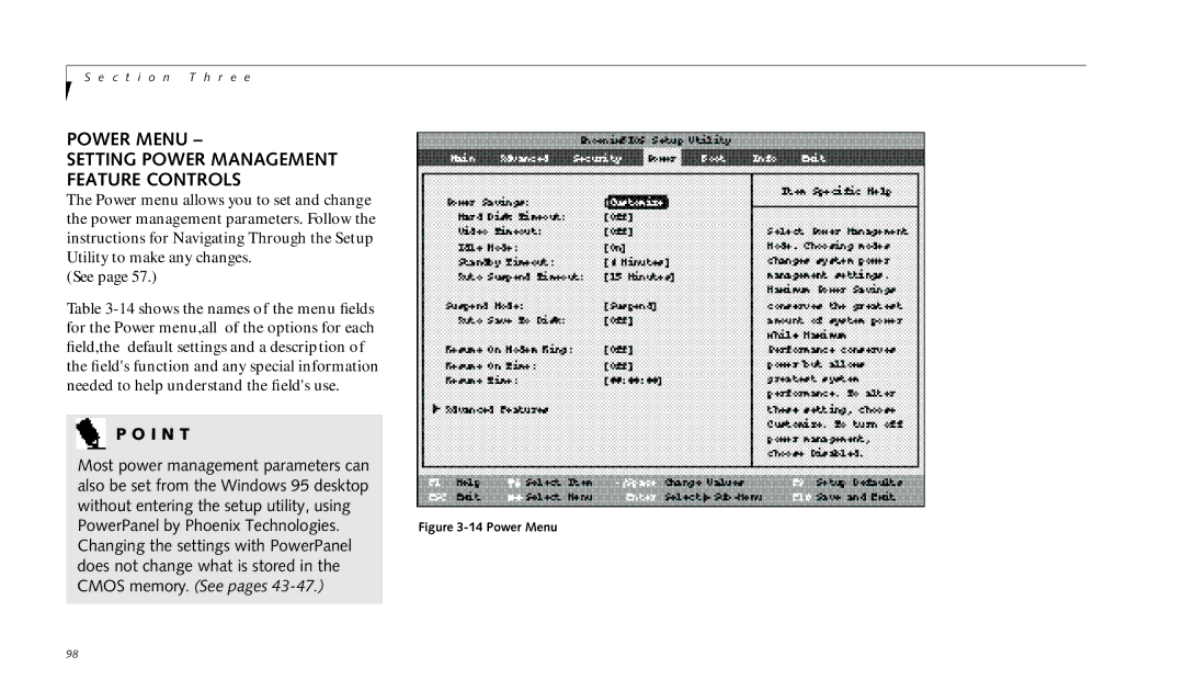 Fujitsu 690TX manual Power Menu, Setting Power Management Feature Controls 