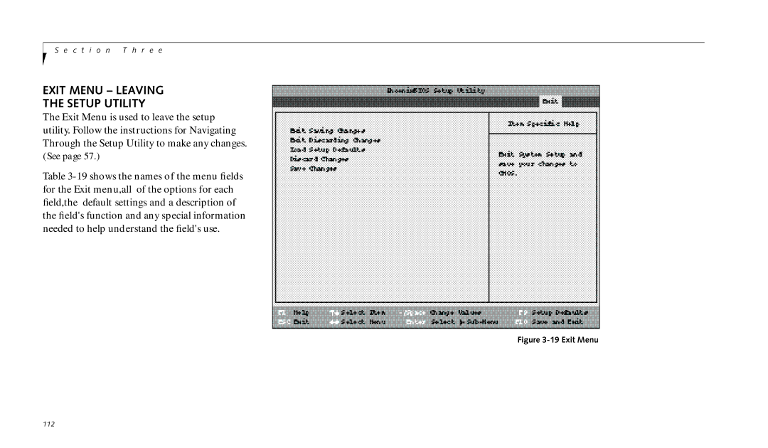 Fujitsu 690TX manual Exit Menu Leaving Setup Utility 