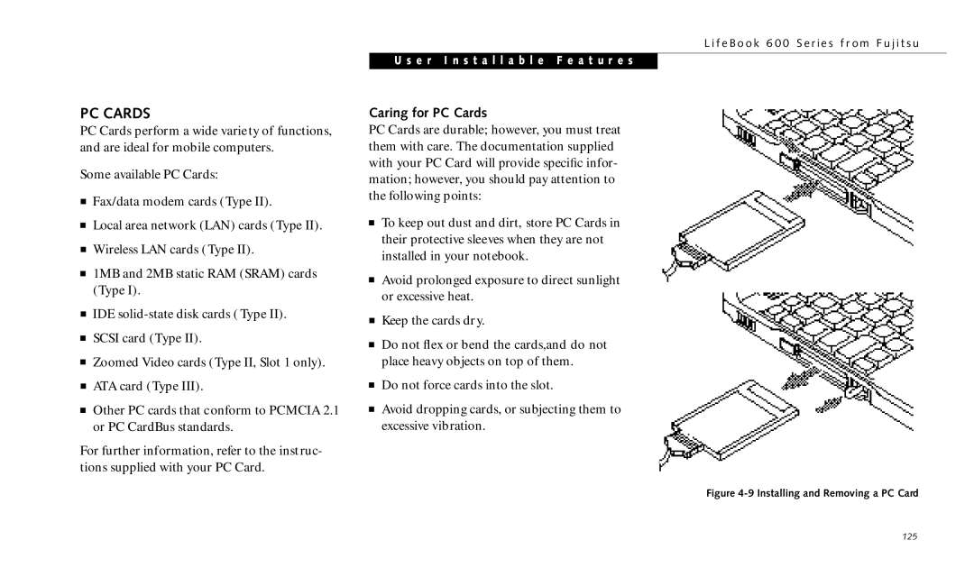 Fujitsu 690TX manual Caring for PC Cards 