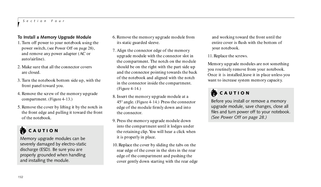 Fujitsu 690TX manual To Install a Memory Upgrade Module, U T I O N 