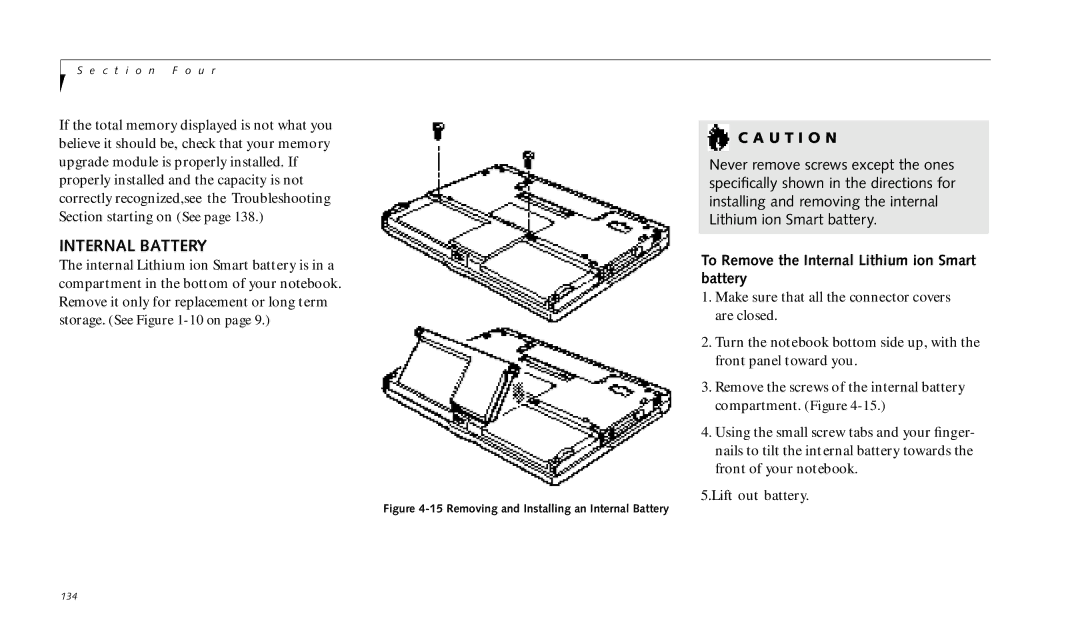 Fujitsu 690TX manual Internal Battery, To Remove the Internal Lithium ion Smart battery 