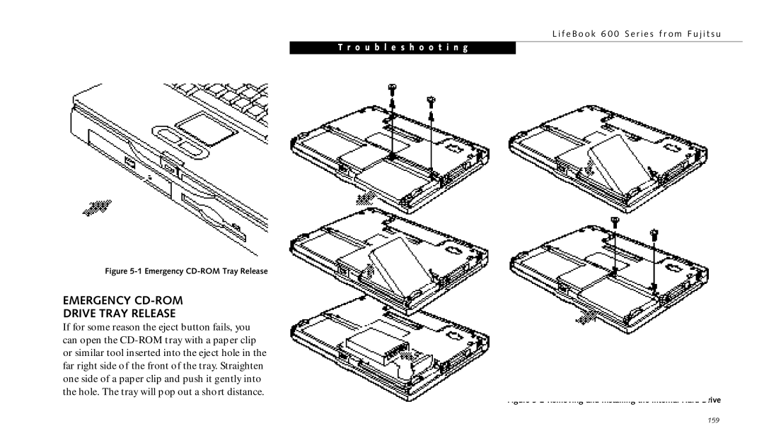 Fujitsu 690TX manual Emergency CD-ROM Drive Tray Release, Emergency CD-ROM Tray Release 